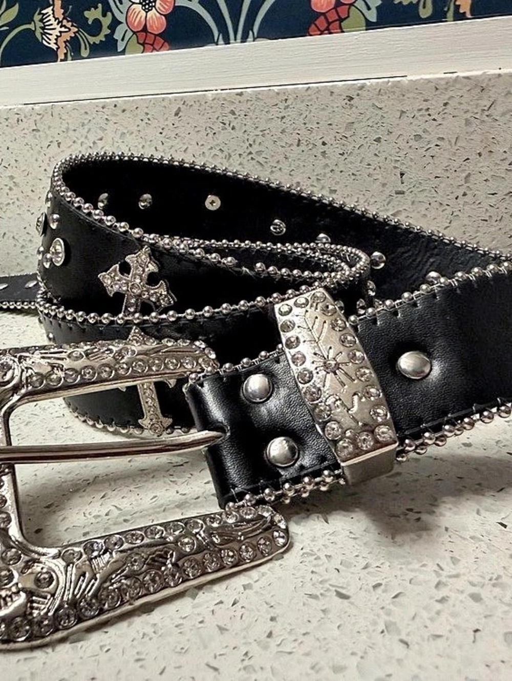 Studded Western Belt in Black & Silver